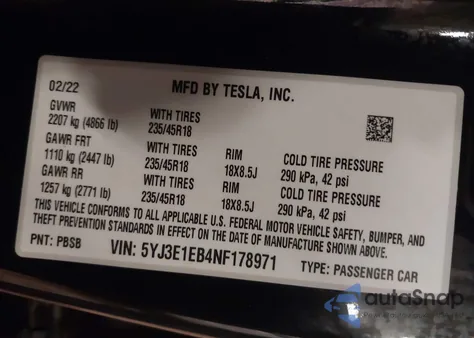 2022 Tesla Model 3 Long Range Dual Motor All-Wheel Drive from USA, damaged, VIN 5YJ3E1EB4NF178971